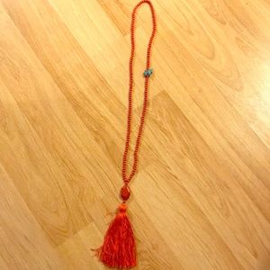 Red beaded tassel necklace